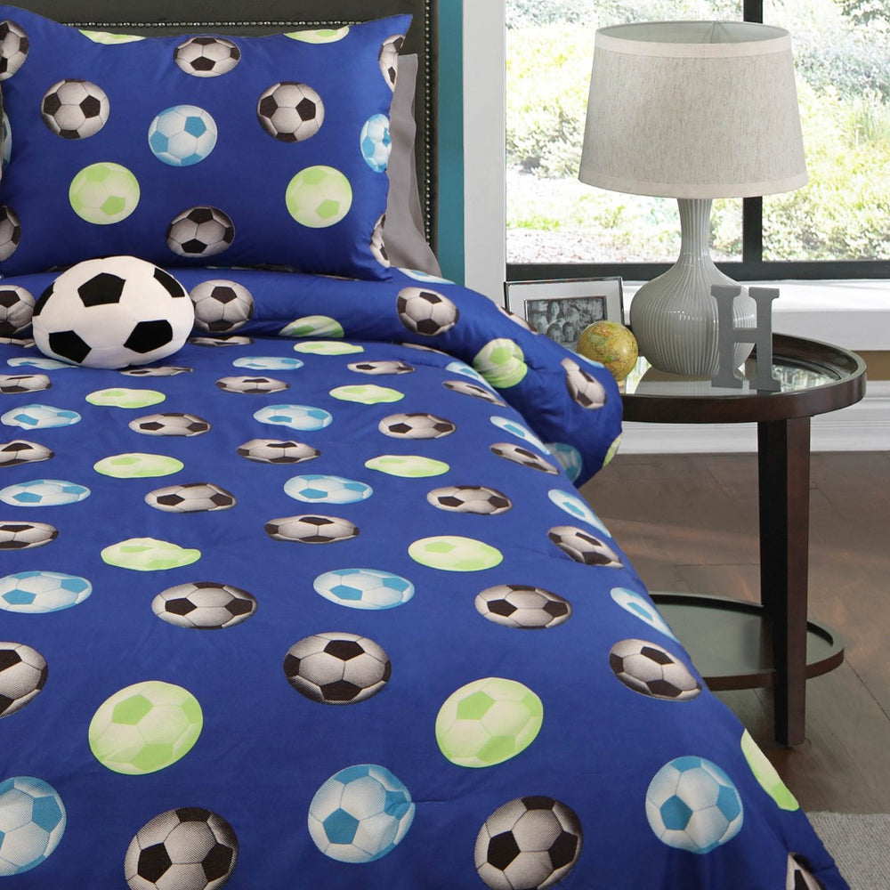English Elm Soccer League 3-Piece Twin Comforter Set - Cozy Reversible Bedding With Decorative Pillow For Kids B340P341975-GIGA