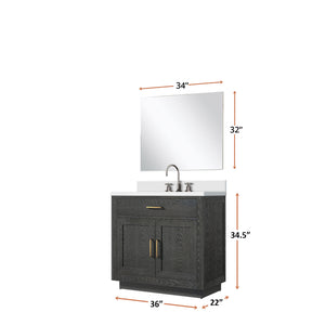 English Elm Black Oak Single Bath Vanity Set With Cultured Marble Top, Chrome Faucet & 34" Mirror For Modern Style B2731S02210