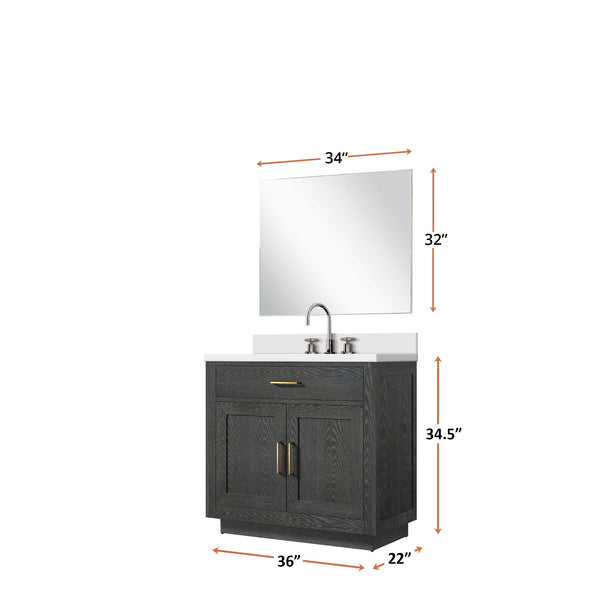English Elm Black Oak Single Bath Vanity Set With Cultured Marble Top, Chrome Faucet & 34" Mirror For Modern Style B2731S02210