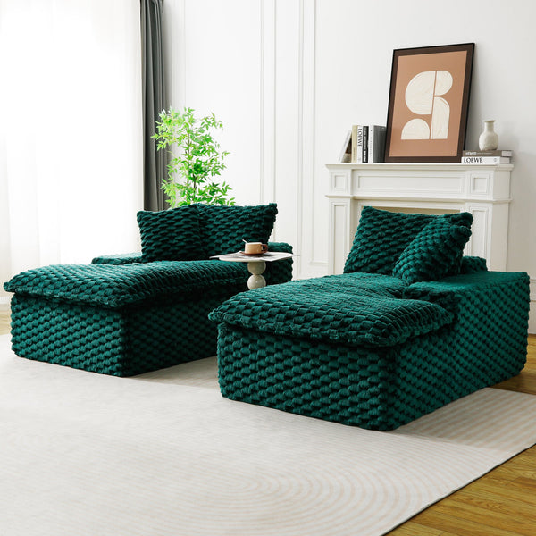 English Elm Green Turtle Velvet Double Chaise Lounge - Cozy & Multifunctional Sofa For Relaxing Or Socializing W3371S00042