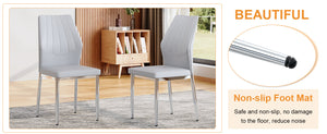 English Elm Table and Chair Set Marble Glass Top with Gray Pu Seating for Modern Dining W1151S04647