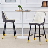 English Elm Modern Two-Tone Pu Bar Stool -White and Dark Gray Spliced Chairs With Gold Decorated Legs.White and Dark Gray Spliced,Black Metal Legs,Set Of 2 Chairs.