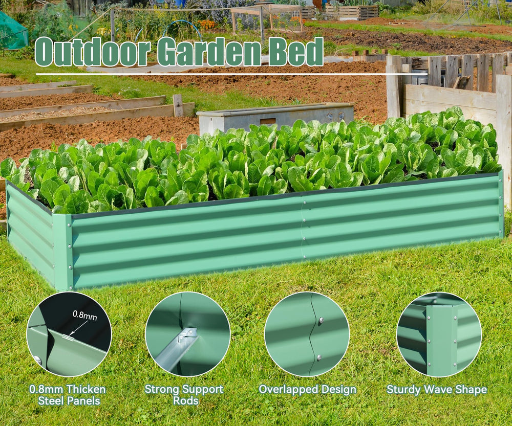 English Elm 6x3x1ft Galvanized Raised Garden Bed — Heavy-Duty Rust-Resistant Steel Planter with Open Base, Safe Edges and Support Rods for Effortless Vegetable, Flower & Herb Gardening Green W1859P197893