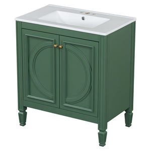 English Elm [video] 60 Inch Freestanding Double Sink Bathroom Vanity with Ceramic Basins Soft Close Storage Green N759S226000F