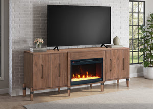 English Elm Tranquility Walnut Fireplace Tv Stand with Mid-century Legs Fits Tvs up to 90 Inches B108P411438
