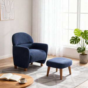 English Elm Modern Upholstered Accent Chair with Ottoman Set for Cozy Reading Nooks and Small Spaces Blue W2085P382558