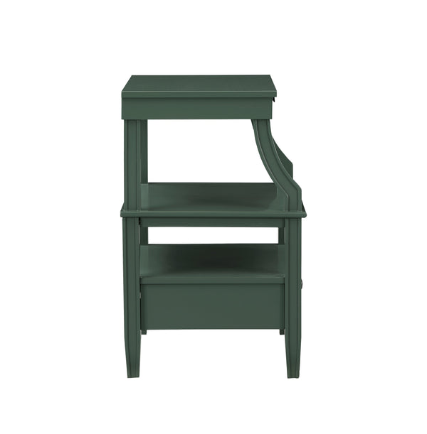 English Elm Newland Vintage Green Storage Nightstand with Drawer, Pull-Out Tray, Fluted Legs & Ample Shelf Space B050P376940