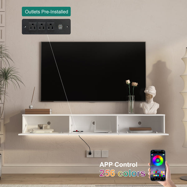 English Elm Floating Wall Mounted Tv Stand with Led Lighting Modern Media Console for Large Screens W1321P405324