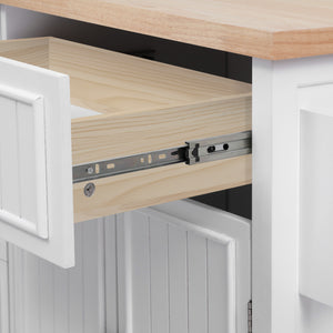 English Elm K&K 56.5" Kitchen Island with Drop Leaf, Embossed Vertical Stripe Barn Doors, Wheels & Charging Hub White N707P263094W