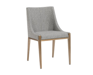 Sunpan Dionne Dining Chair - Modern Elegance with Textured Fabric and Antique Brass Stainless Steel Legs Monument Pebble