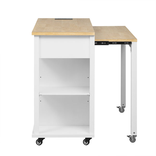 English Elm K&k Farmhouse Kitchen Island Extendable Table Rubber Wood Veneer Built-in Charging Storage White N707S215327W