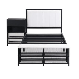 English Elm Twin Metal Platform Bed With Two-Tier Shelves & Wooden Cabinet - Stylish Storage Solution In Black N737P199330B-GIGA