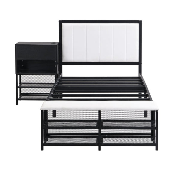 English Elm Twin Metal Platform Bed With Two-Tier Shelves & Wooden Cabinet - Stylish Storage Solution In Black N737P199330B-GIGA