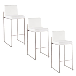 English Elm Fuji 30" Contemporary Barstool Set Of 3 - Luxurious White Velvet & Sturdy Stainless Steel Frame B202P222215