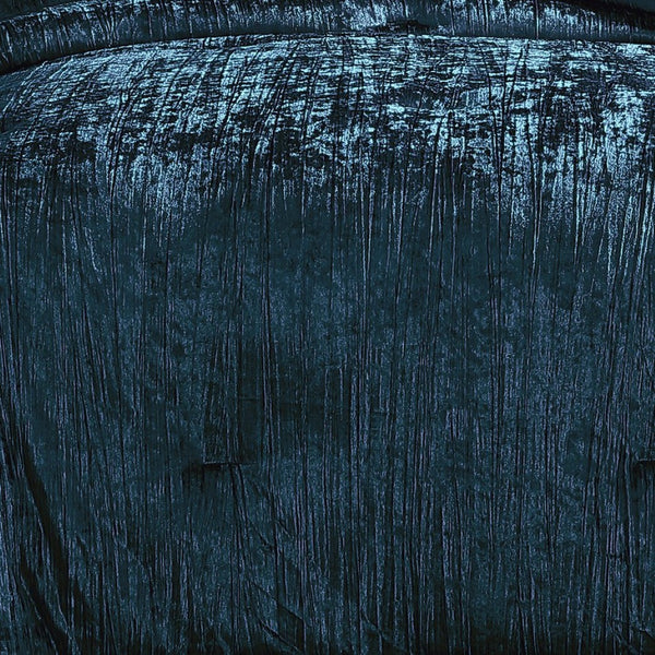 English Elm Turin Luxurious Blue Crinkle Velvet 7Pc King Bed Set With Shams, Pillows & Tailored Skirt B340P341992-GIGA