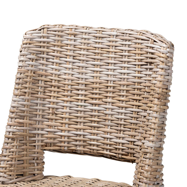 English Elm Mid-century Modern Mahogany Wood Counter Stool with Woven Rattan Back Panel B2750P470045