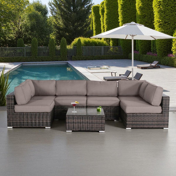 English Elm Outdoor 7-Piece Conversation Set For 4 - Stylish, Weather-Resistant With Plush Cushions & Glass Table B120S00111-GIGA
