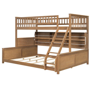 English Elm Twin Xl Over Queen Bunk Bed with Led Lighting Shelving and Pegboard Pinewood Frame Brown LT000280AAP