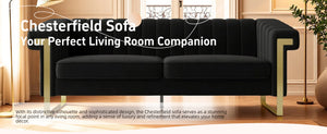 English Elm FX-P81-BK2 Modern Chesterfield Sofa Velvet Upholstery with Gold Metal Legs and Channel Tufting Elegance Black W576S00096