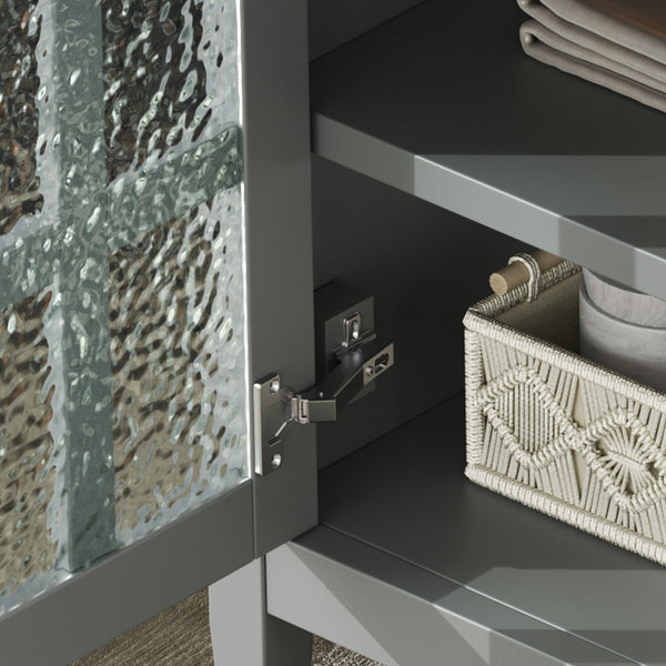 English Elm Christopher Knight Home® - 30" Bathroom Vanity with Ceramic Sink, Solid Wood Legs, Adjustable Shelf, Tip-Out Tray, Soft-Close Hinges, Silver Knobs, Moisture-Resistant Finish Gray N817P286250G