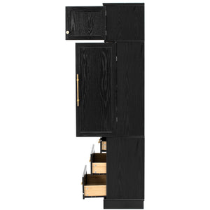 English Elm K&k Farmhouse Pantry Cabinet Tall Freestanding Kitchen Storage with Drawers Shelves Black N707P356569B