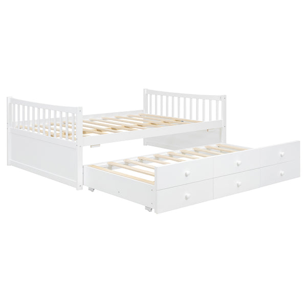 English Elm Full Size Daybed with Trundle Twin Pullout and Three Storage Drawers for Guest Rooms LP100341AAK