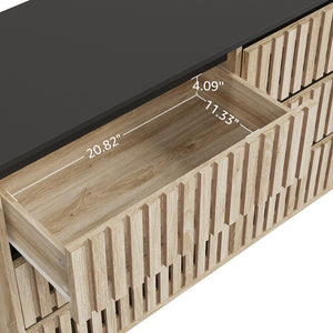 English Elm Fluted,Bedroom Six-Drawer Storage Cabinet Natural+Black | Fluted Vertical Design, Large Capacity, Modern Minimalist Front and Legs 51.96"L W2673P208587