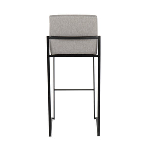 English Elm Fuji 30" High Back Barstool Set Of 3 - Modern Grey Fabric & Black Steel For Ultimate Comfort & Style B202P222198