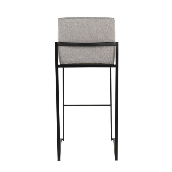 English Elm Fuji 30" High Back Barstool Set Of 3 - Modern Grey Fabric & Black Steel For Ultimate Comfort & Style B202P222198