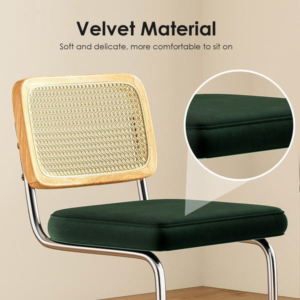 English Elm Farini Velvet Counter Height Bar Stools Set of 2 with Rattan Back, Cantilever Comfort & Floor Protectors Dark Green T3623P354964