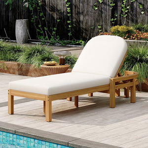 English Elm Trexm Solid Acacia Outdoor Chaise Lounge Arched Recliner for Poolside Patio Deck Light Teak N715P403786D