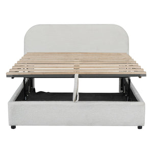 English Elm Teddy Upholstered Full Platform Bed with Plush Fleece, Hydraulic Storage, Sturdy 600lb Capacity White SF000165AAK