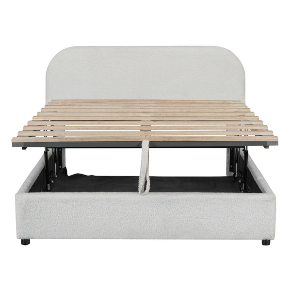 English Elm Teddy Upholstered Full Platform Bed with Plush Fleece, Hydraulic Storage, Sturdy 600lb Capacity White SF000165AAK