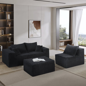 English Elm 4-Piece Modular L-Shaped Sectional Sofa with Corduroy Upholstery, Convertible Chaise, Pillows Included Black W3163S00038