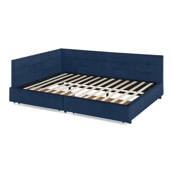 English Elm Queen Size Stylish Tufted Storage Bed Frame In Dark Blue Velvet - Multifunctional Sofa & Bed Combo W487S00279-GIGA