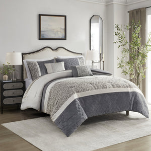 English Elm 5 Piece Textured Jacquard Stripe Comforter Set - Luxurious Full/Queen Bedding With Throw Pillows! B035P280386