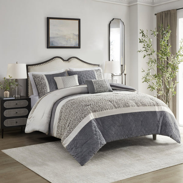 English Elm 5 Piece Textured Jacquard Stripe Comforter Set For King/Cal King Beds With Luxe Throw Pillows B035P280387