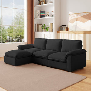 English Elm Cloud Sectional Sofa with Movable Chaise Soft Chenille Upholstery for Modern Living Rooms Black W1359S00065