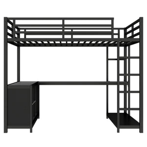 English Elm Metal Loft Bed With Integrated Desk, Storage Shelves & Wardrobe – Space-Saving Solution For All Ages W1580S00117