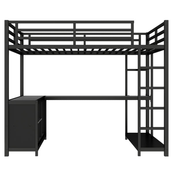 English Elm Metal Loft Bed With Integrated Desk, Storage Shelves & Wardrobe – Space-Saving Solution For All Ages W1580S00117