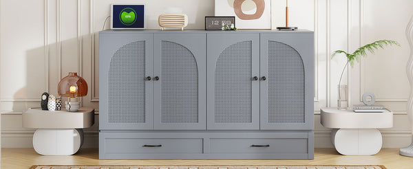 English Elm Queen Murphy Wall Bed with Usb Ports Storage Drawers and Cabinet Style Panel Front Gray N708S00010E