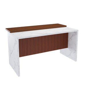 English Elm 63" Modern Kitchen Island with Black Marble-Look Surface, LED Ambient Lighting & Grille Accent White+Walnut W2699P365916