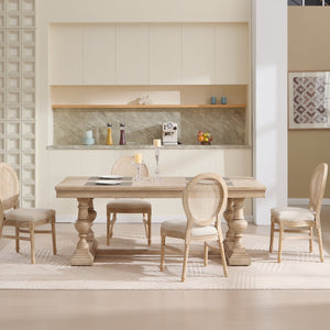 English Elm French Country Dining Chairs Set Of 2 - Upholstered Rattan Back, Stackable, Elegant For Any Space W3426P322684