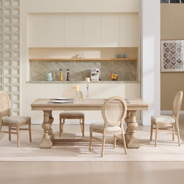 English Elm French Country Dining Chairs Set Of 2 - Upholstered Rattan Back, Stackable, Elegant For Any Space W3426P322684