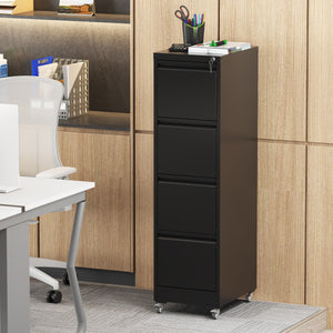 English Elm 4 Drawer Locking File Cabinet on Wheels with Anti-Tilt System, Corrosion-Resistant Metal, Secure Mobile Storage Black T2398P310002