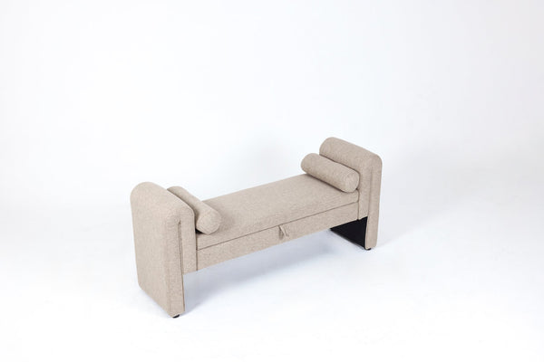 English Elm 60-inch Velvet Storage Bench Upholstered Seat with Hidden Compartment for Bedroom Entryway Oatmeal W2795P429926