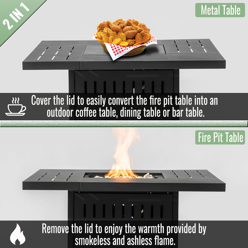 English Elm 34" 34inch Propane Fire Pit Table with 50,000 BTU Steel Body, Stainless Burner, Lava Rocks, ETL Approved W853P202186