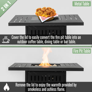 English Elm 34" 34inch Propane Fire Pit Table with 50,000 BTU Steel Body, Stainless Burner, Lava Rocks, ETL Approved W853P202186