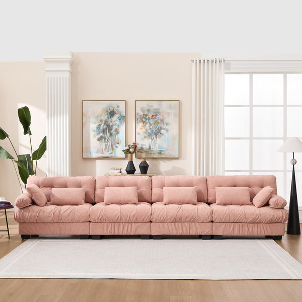 English Elm Modular Cloud Sectional Sofa Flannelette Upholstered Deep Seat with Plush Round Armrests Pink W2120S00044