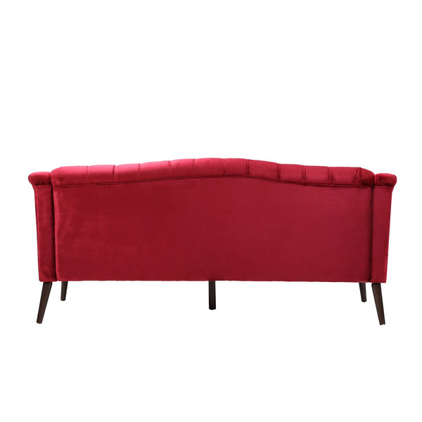English Elm Comfy Hi-back Three Seat Sofa with Tufted Pu Upholstery and Tapered Birch Legs N760P178601R